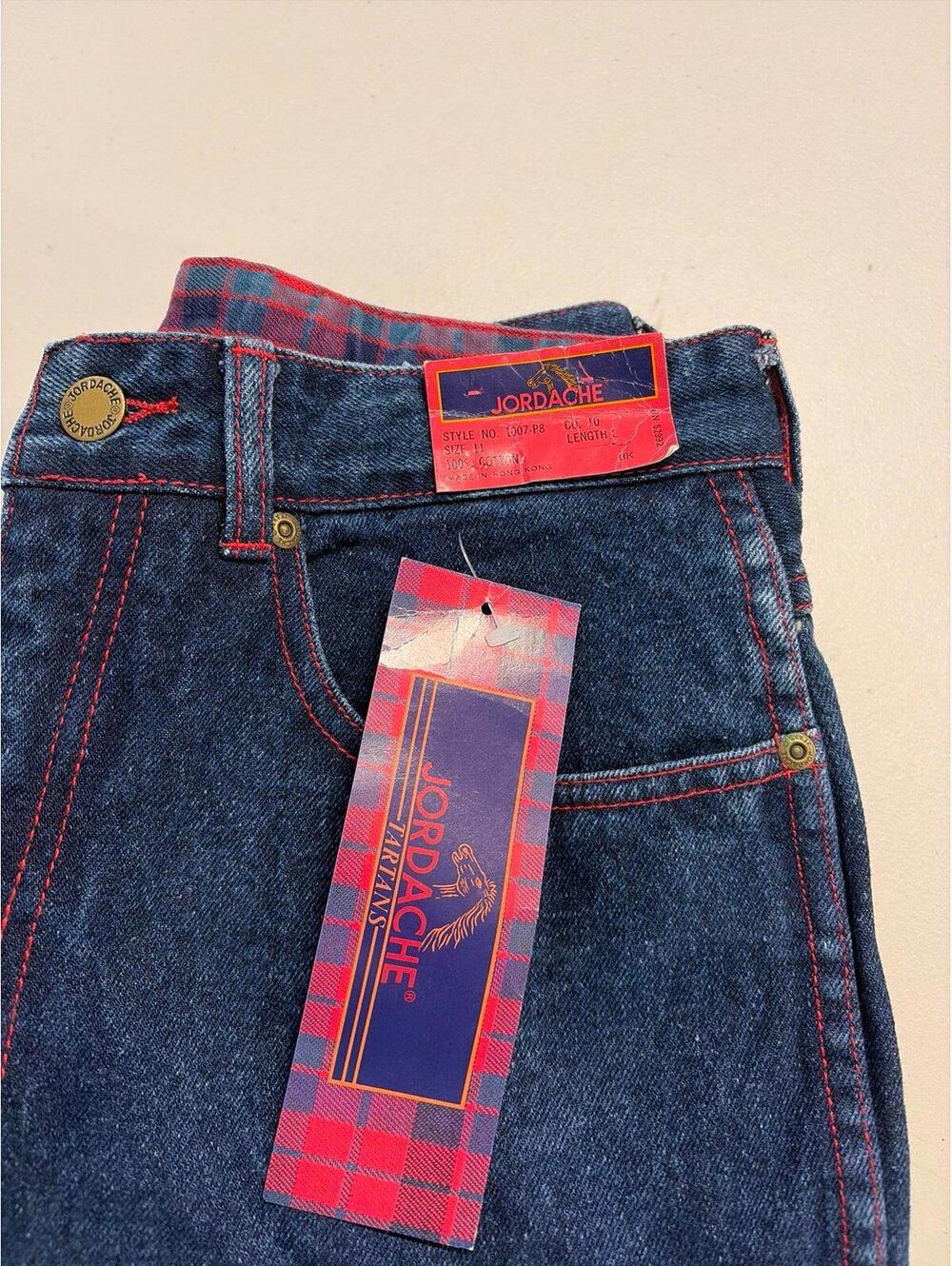 NWT VTG 80s Jordache Tartans Jeans Plaid Cuff Red Stitch High Rise Size 11